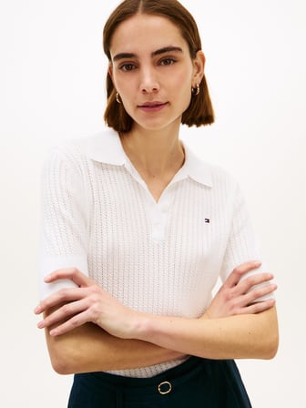 POINTELLE S/S POLO SWEATER Kadın Beyaz Polo - WW0WW49362