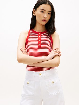 GOLD BUTTON HENLEY TOP Kadın Kırmızı T-Shirt - WW0WW49251