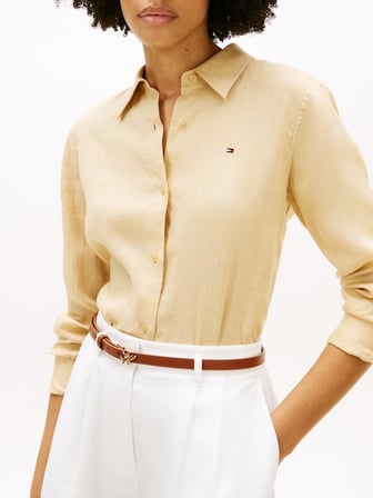 ESS LINEN RELAXED SHIRT Kadın Bej UK Gömlek - WW0WW44679