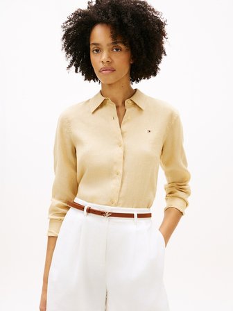 ESS LINEN RELAXED SHIRT Kadın Bej UK Gömlek - WW0WW44679