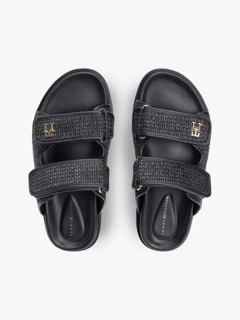 DOUBLE STRAP RAFFIA SANDAL Kadın Siyah Terlik - FW0FW09122