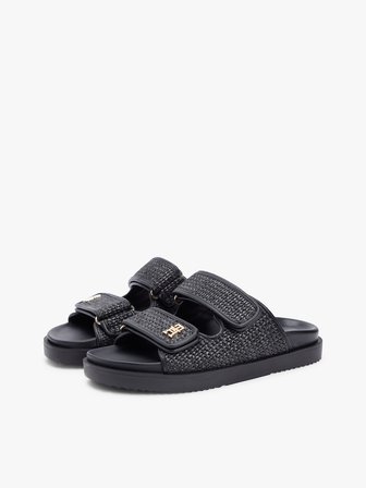 DOUBLE STRAP RAFFIA SANDAL Kadın Siyah Terlik - FW0FW09122