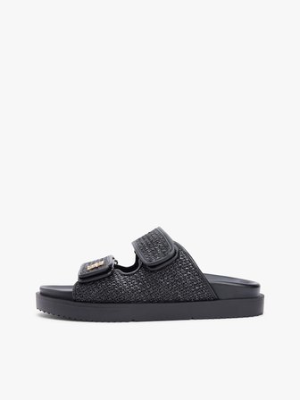 DOUBLE STRAP RAFFIA SANDAL Kadın Siyah Terlik - FW0FW09122