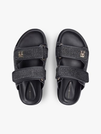 DOUBLE STRAP RAFFIA SANDAL Kadın Siyah Terlik - FW0FW09122