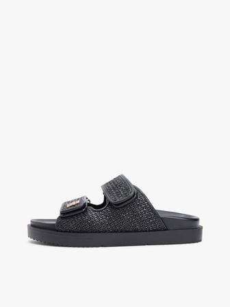DOUBLE STRAP RAFFIA SANDAL Kadın Siyah Terlik - FW0FW09122