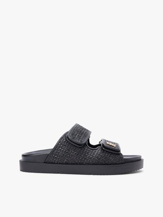 DOUBLE STRAP RAFFIA SANDAL Kadın Siyah Terlik - FW0FW09122
