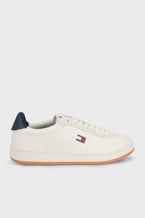 Tommy Hilfiger % 100 Deri Logolu Sneaker Ayakkabı Erkek AYAKKABI EM0EM01687 0K8 BEYAZ