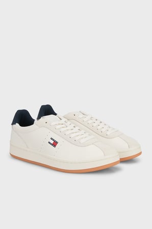 Tommy Hilfiger % 100 Deri Logolu Sneaker Ayakkabı Erkek AYAKKABI EM0EM01687 0K8 BEYAZ