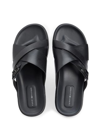 Tommy Hilfiger Siyah Erkek Deri Terlik FLAG HARDWARE LTH SANDAL