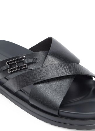 Tommy Hilfiger Siyah Erkek Deri Terlik FLAG HARDWARE LTH SANDAL