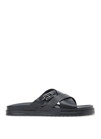 Tommy Hilfiger Siyah Erkek Deri Terlik FLAG HARDWARE LTH SANDAL