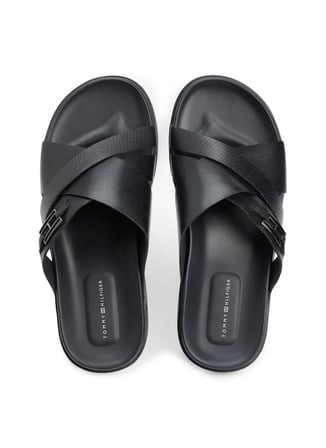 Tommy Hilfiger Siyah Erkek Deri Terlik FLAG HARDWARE LTH SANDAL