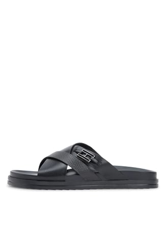 Tommy Hilfiger Siyah Erkek Deri Terlik FLAG HARDWARE LTH SANDAL
