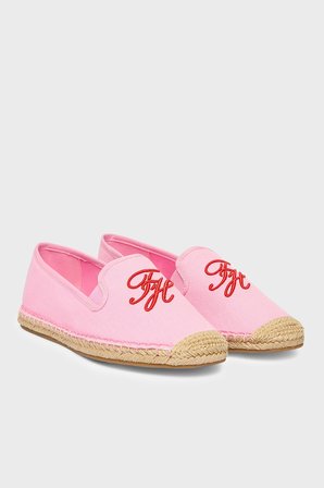 Tommy Hilfiger Logolu Nakış İşlemeli Kanvas Espadril Ayakkabı Bayan AYAKKABI FW0FW09240 TOR PEMBE