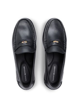 Tommy Hilfiger Siyah Erkek Deri Klasik Ayakkabı HILFIGER PENNY CRUST LTH LOAFER