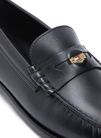 Tommy Hilfiger Siyah Erkek Deri Klasik Ayakkabı HILFIGER PENNY CRUST LTH LOAFER