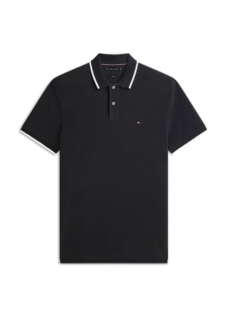 Tommy Hilfiger Siyah Erkek Logo Baskılı Polo T-Shirt MW0MW42748BDS_PIQUE UNDERCOLLAR REG