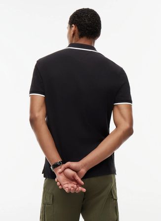 Tommy Hilfiger Siyah Erkek Logo Baskılı Polo T-Shirt MW0MW42748BDS_PIQUE UNDERCOLLAR REG