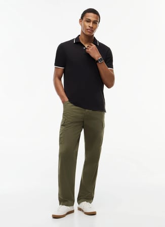 Tommy Hilfiger Siyah Erkek Logo Baskılı Polo T-Shirt MW0MW42748BDS_PIQUE UNDERCOLLAR REG