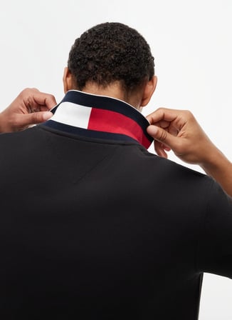 Tommy Hilfiger Siyah Erkek Logo Baskılı Polo T-Shirt MW0MW42748BDS_PIQUE UNDERCOLLAR REG