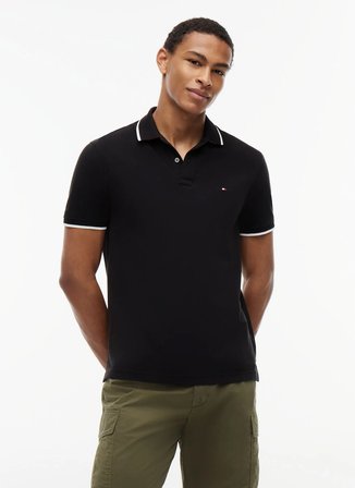 Tommy Hilfiger Siyah Erkek Logo Baskılı Polo T-Shirt MW0MW42748BDS_PIQUE UNDERCOLLAR REG
