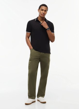 Tommy Hilfiger Siyah Erkek Logo Baskılı Polo T-Shirt MW0MW42748BDS_PIQUE UNDERCOLLAR REG