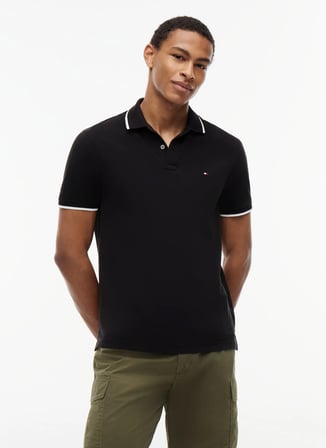 Tommy Hilfiger Siyah Erkek Logo Baskılı Polo T-Shirt MW0MW42748BDS_PIQUE UNDERCOLLAR REG