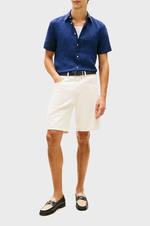 Tommy Hilfiger % 100 Keten Regular Fit Kısa Kollu Gömlek Erkek GÖMLEK MW0MW41531 DCC LACİVERT