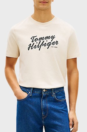 Tommy Hilfiger Pamuklu Regular Fit Bisiklet Yaka T Shirt Erkek T SHİRT MW0MW42385 ACJ BEJ