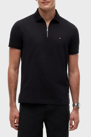 Tommy Hilfiger Pamuklu Regular Fit Yarım Fermuarlı Polo Yaka T Shirt Erkek POLO YAKA T SHİRT MW0MW42762 BDS SİYAH