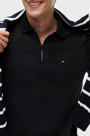 Tommy Hilfiger Pamuklu Regular Fit Yarım Fermuarlı Polo Yaka T Shirt Erkek POLO YAKA T SHİRT MW0MW42762 BDS SİYAH