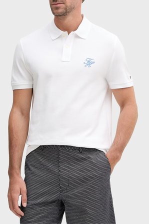 Tommy Hilfiger Logolu % 100 Pamuk Düğmeli Polo Yaka T Shirt Erkek POLO YAKA T SHİRT MW0MW43046 YBR BEYAZ