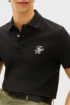 Tommy Hilfiger Logolu % 100 Pamuk Düğmeli Polo Yaka T Shirt Erkek POLO YAKA T SHİRT MW0MW43046 BDS SİYAH
