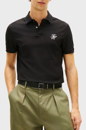 Tommy Hilfiger Logolu % 100 Pamuk Düğmeli Polo Yaka T Shirt Erkek POLO YAKA T SHİRT MW0MW43046 BDS SİYAH