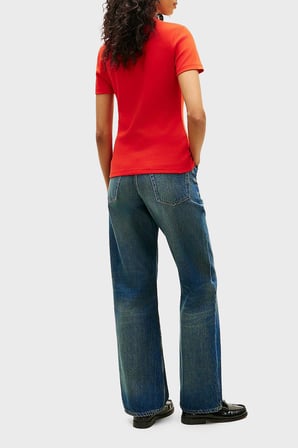 Tommy Hilfiger Pamuklu Logolu Slim Fit Bisiklet Yaka  T Shirt Bayan T SHİRT WW0WW40587 SNE KIRMIZI