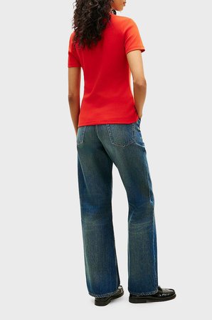 Tommy Hilfiger Pamuklu Logolu Slim Fit Bisiklet Yaka  T Shirt Bayan T SHİRT WW0WW40587 SNE KIRMIZI