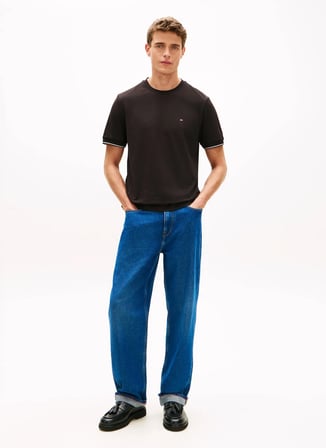 Tommy Hilfiger Siyah Erkek Logo Baskılı T-Shirt MW0MW38626BDS_PERFORMANCE TIPPED TE