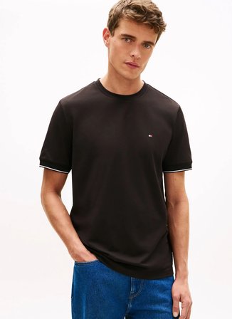 Tommy Hilfiger Siyah Erkek Logo Baskılı T-Shirt MW0MW38626BDS_PERFORMANCE TIPPED TE