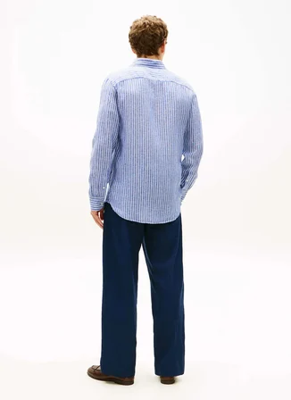 Tommy Hilfiger Mavi Erkek Çizgili Gömlek MW0MW424000A4_LINEN BENGAL STRIPE R