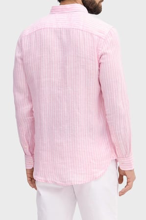Tommy Hilfiger Çizgili Keten Regular Fit Uzun Kollu Gömlek Erkek GÖMLEK MW0MW42400 0D1 PEMBE-BEYAZ