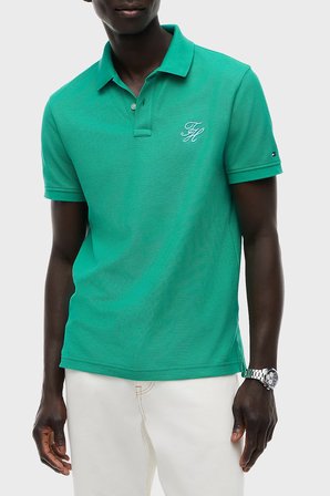 Tommy Hilfiger Logolu % 100 Pamuk Düğmeli Polo Yaka T Shirt Erkek POLO YAKA T SHİRT MW0MW43046 L3W YEŞİL