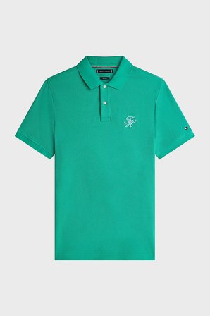Tommy Hilfiger Logolu % 100 Pamuk Düğmeli Polo Yaka T Shirt Erkek POLO YAKA T SHİRT MW0MW43046 L3W YEŞİL