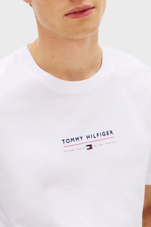 Tommy Hilfiger % 100 Pamuk Regular Fit Bisiklet Yaka T Shirt Erkek T SHİRT MW0MW42363 YBR BEYAZ