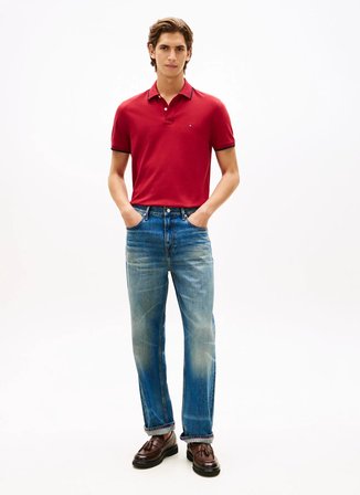 Tommy Hilfiger Kırmızı Erkek Logo Baskılı Polo T-Shirt MW0MW42748XIT_PIQUE UNDERCOLLAR REG