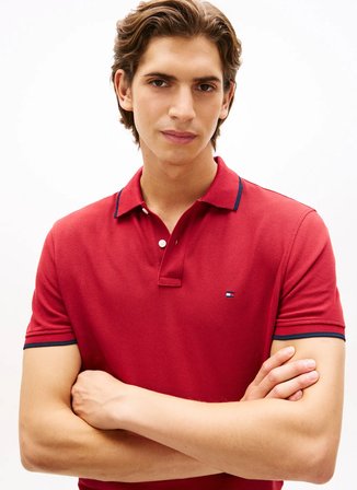 Tommy Hilfiger Kırmızı Erkek Logo Baskılı Polo T-Shirt MW0MW42748XIT_PIQUE UNDERCOLLAR REG