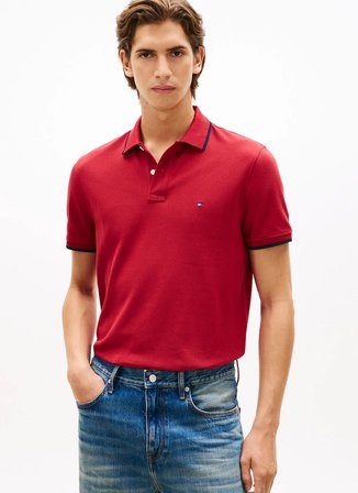 Tommy Hilfiger Kırmızı Erkek Logo Baskılı Polo T-Shirt MW0MW42748XIT_PIQUE UNDERCOLLAR REG