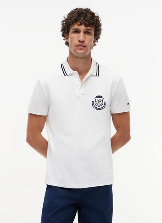 Tommy Hilfiger Beyaz Erkek Nakışlı Polo T-Shirt MW0MW43061YBR_PIQUE BADGE REG POLO