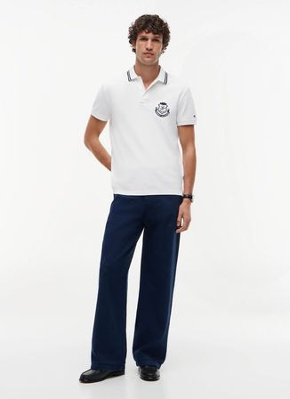 Tommy Hilfiger Beyaz Erkek Nakışlı Polo T-Shirt MW0MW43061YBR_PIQUE BADGE REG POLO