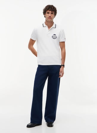 Tommy Hilfiger Beyaz Erkek Nakışlı Polo T-Shirt MW0MW43061YBR_PIQUE BADGE REG POLO