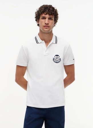 Tommy Hilfiger Beyaz Erkek Nakışlı Polo T-Shirt MW0MW43061YBR_PIQUE BADGE REG POLO